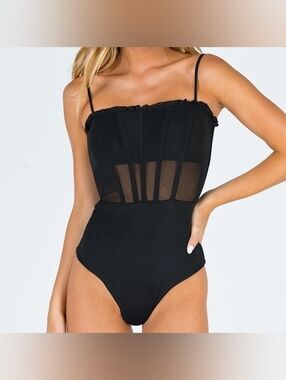 Princess Polly Cartia Bodysuit in black sheer mesh corset-style size 8